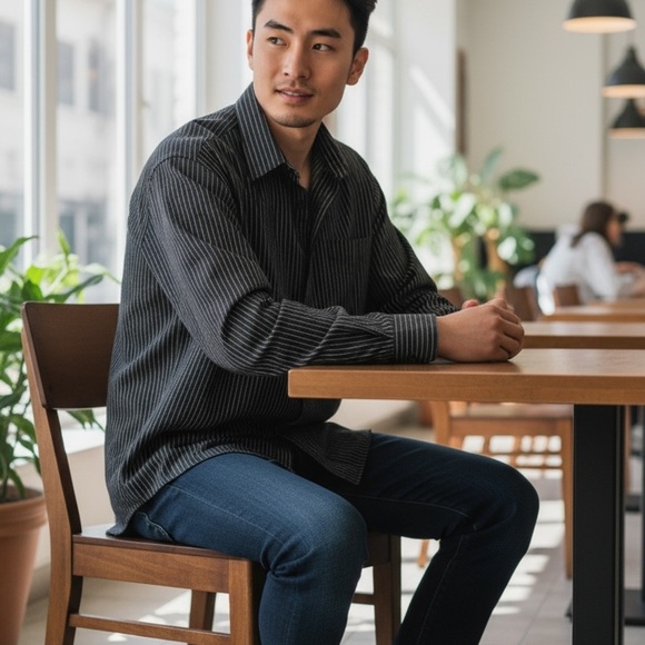 Balmain Black Striped Casual Button Down Shirt - Picture 1 of 3